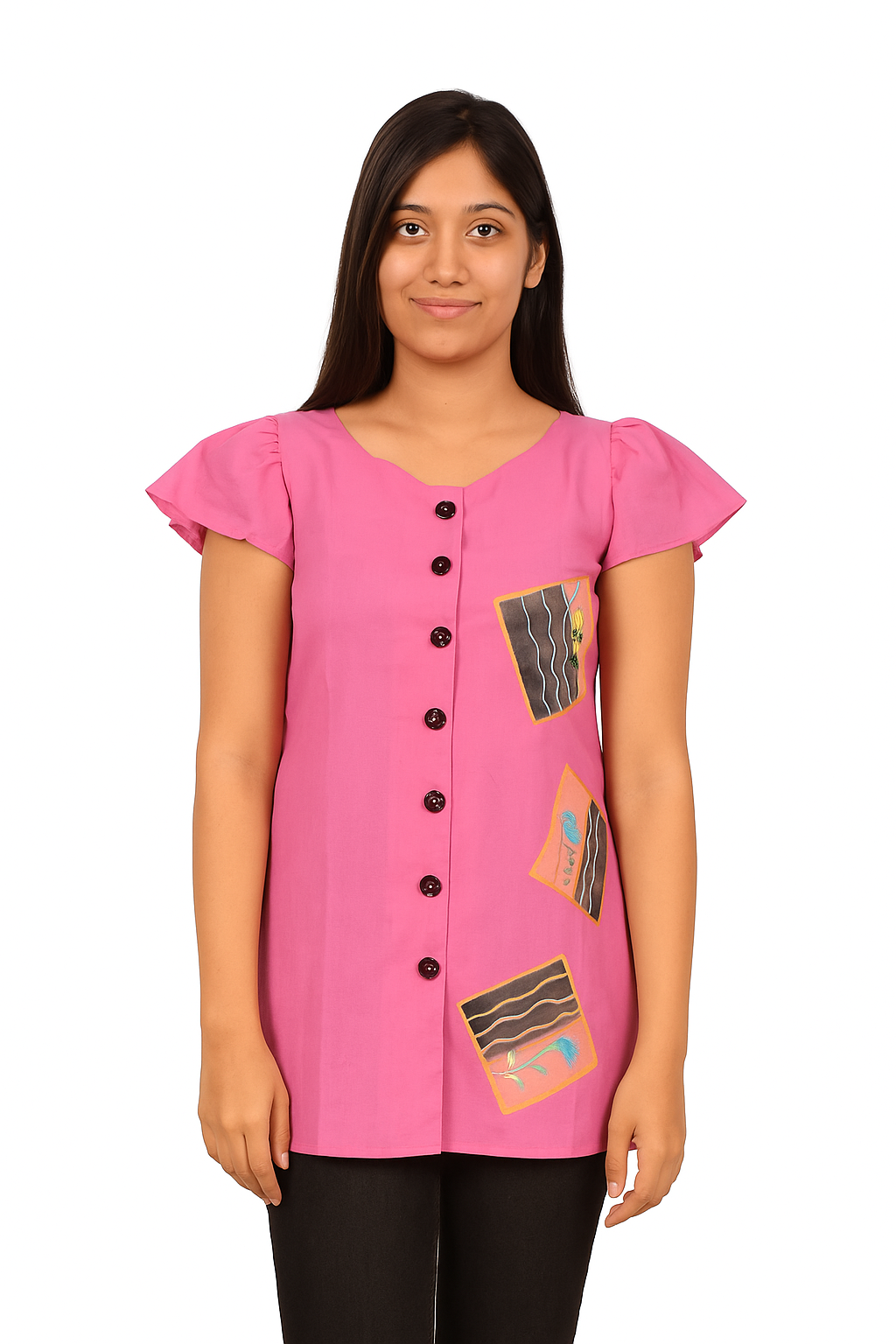Light Magenta Pochampally Cotton Top with Hand-painted Design